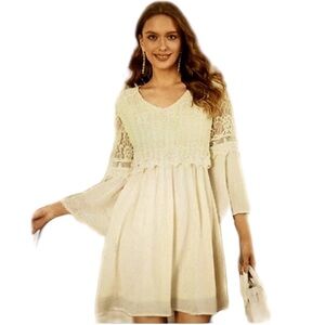 Zanzea Boho Cream Lace Bell Sleeves Dress